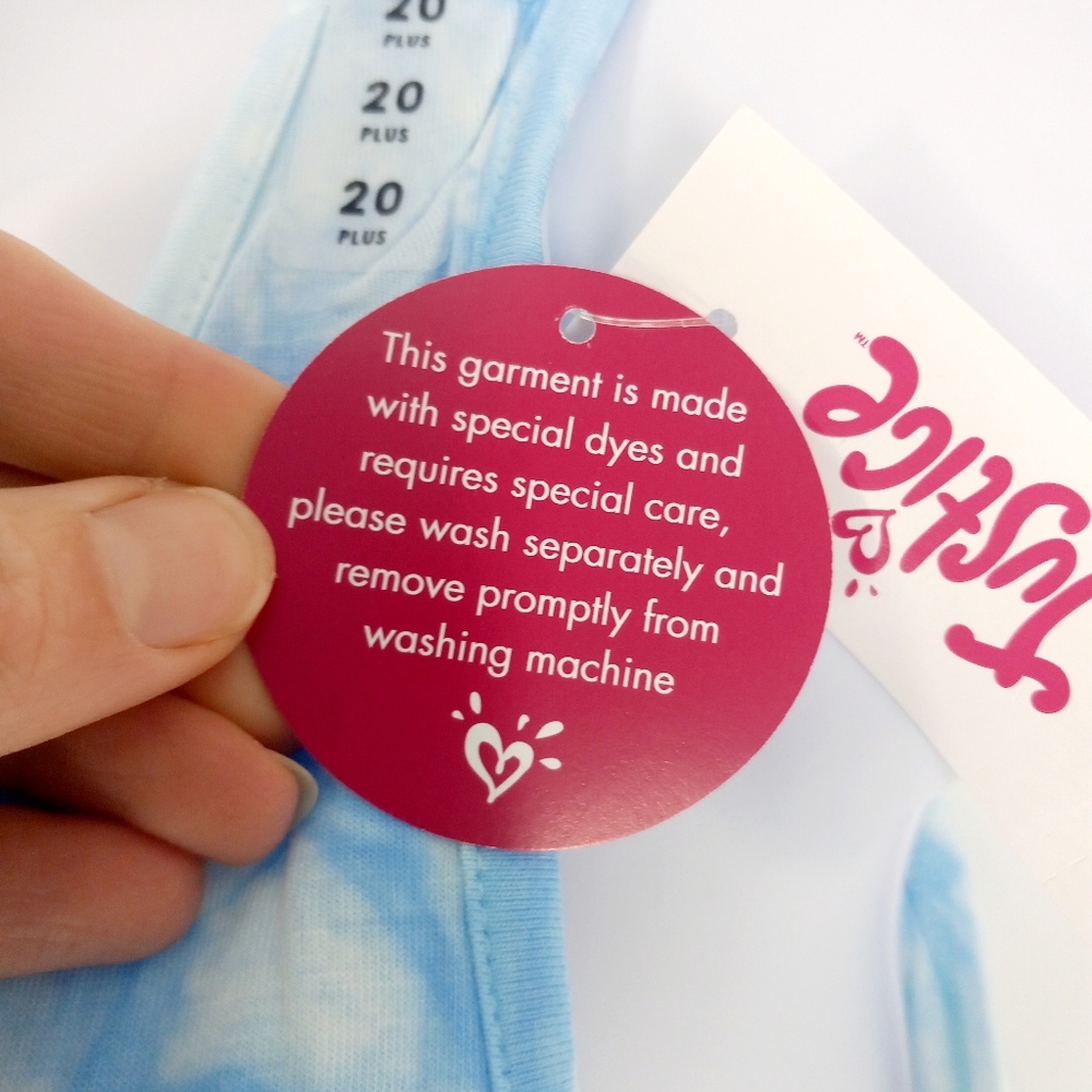 Justice Size 20 Plus Blue White Tie Dye Boho Sparkle Print Loose Swing Tank Top - Picture 5 of 6